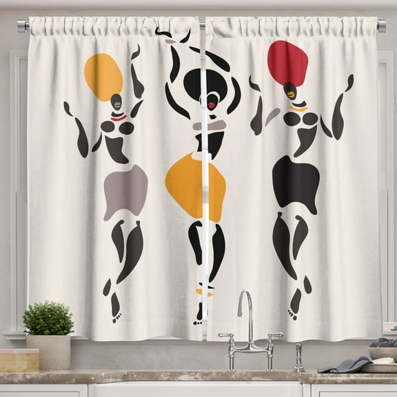 Ambesonne Afro Kitchen Curtains, Bohemian Ethnic, 55"x30", Multicolor