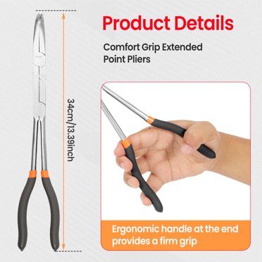 Long Reach Pliers With Comfort Grip Handle High Carbon Steel Needle Nose Pliers Double Compound Joints Long Pliers Portable Bent Nose Pliers Tight Space R