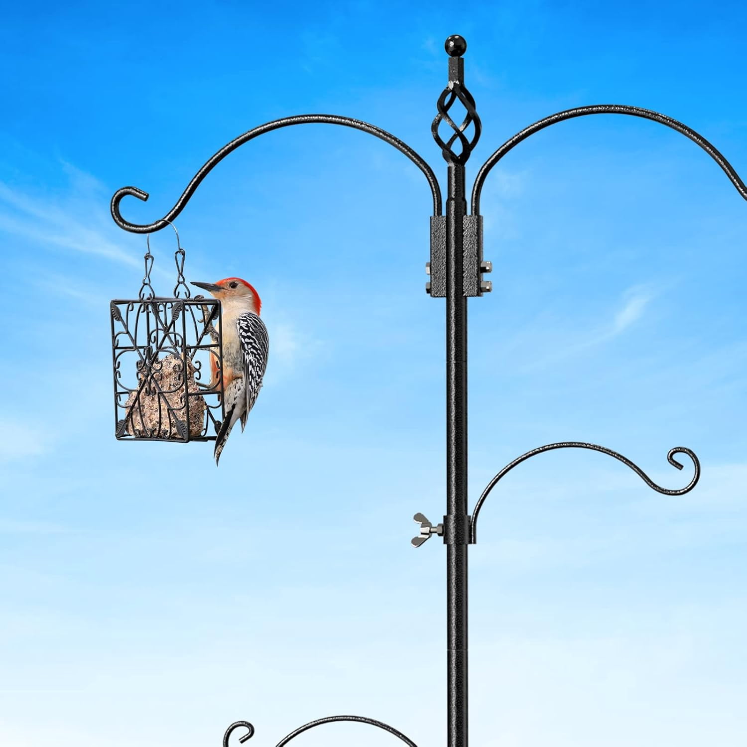 Bird Feeding Station Pole 63 Inches with Multi Hook and 5-Prong Anchor Base for Wild Bird Watching and Outdoor Hanging