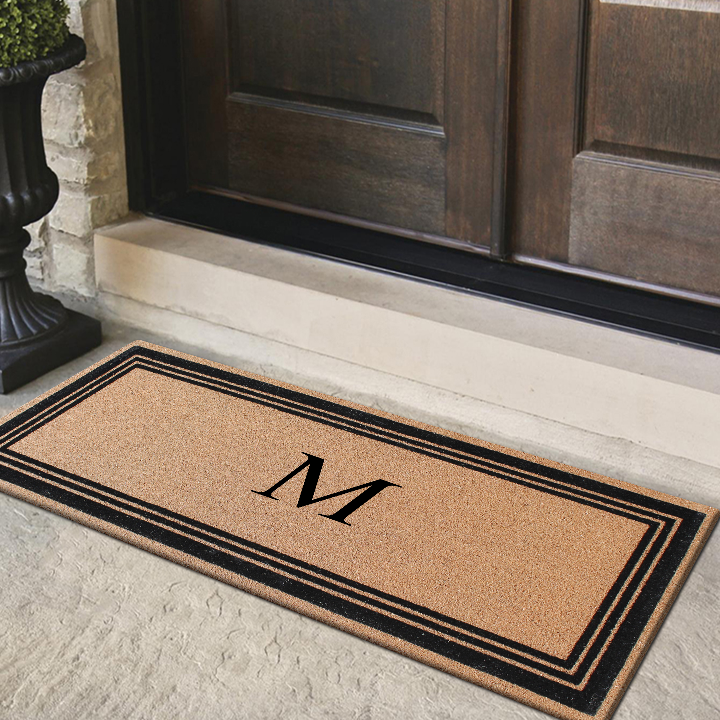 A1HC Natural Coir Flock Monogrammed Door Mat for Front Door, 30x60, Anti-Shed Treated Durable Doormat Outdoor Entrance, Heavy Duty, Thin Profile, Easy to Clean, Long Lasting, Front Door Entry Doormat