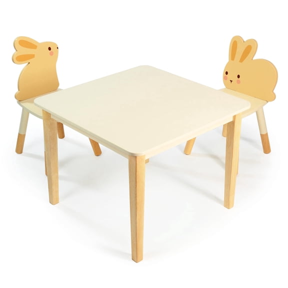 Mentari Bunny Table and Chair Set, Sturdy Rubberwood Legs and Wipe-Clean Surface for Age 3-6 Years