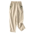 thumbnail image 6 of Knee Length Summer Casual Elastic Waisted Side Split Button Shorts with Pockets for Women Linen, 6 of 7