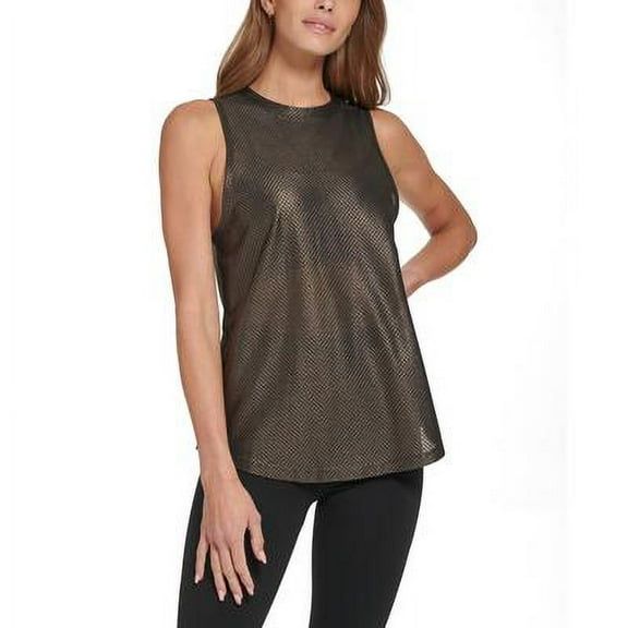Dkny Sport Women's Honeycomb Mesh Sleeveless Top - Black/gold Size XL MSRP $50