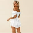 thumbnail image 4 of IDOPIP Womens Boho Romper Off Shoulder Ruffle Tie Back Flowy Romper Short Jumpsuit Playsuits, 4 of 7