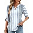 thumbnail image 5 of VDJ Womens Tunic Tops 3/4 Length Sleeve Dressy Casual V Neck Shirts Business Work Striped Printed Flowy Tee Clothes Size XL, 5 of 6