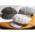 thumbnail image 3 of CoCopeaunts Women Newsboy Hats Plaid Tweed Baker Boy Fiddler Cap Beret Cap with Chain Cabbie Paperboy Sailor Hat, 3 of 3