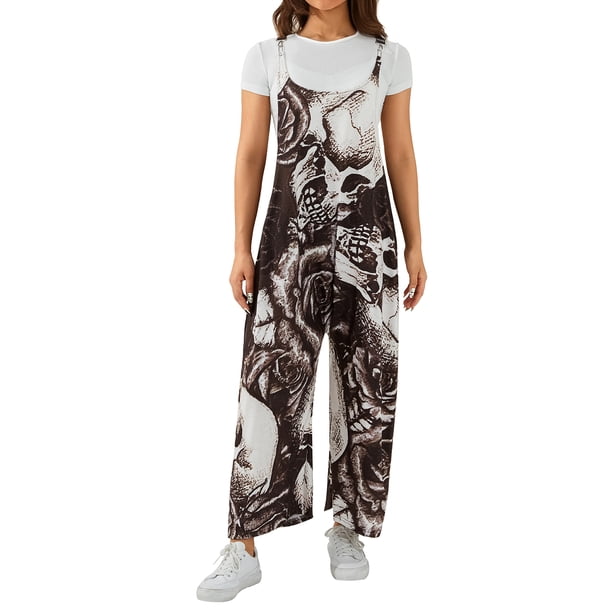Txlixc Tirantes impresos de Halloween para mujeres, overoles holgados de cuello en u Txlixc moda