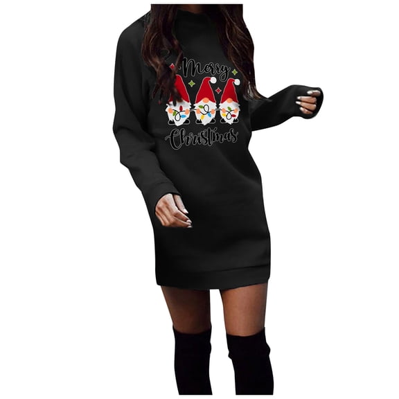 Lanhui Women Casual Round Neck Christmas Printed   Dress Loose And Comfortable Long-sleeved