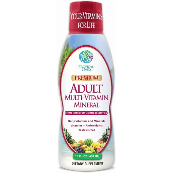 Tropical Oasis - Daily Multivitamin for Adults | Premium Liquid Multivitamin & Mineral Supplement - 125 Total Nutrients of Vitamins, Minerals, Amino Acids, & Herbs | 16 fl oz, 32 Servings