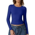 thumbnail image 2 of Womens Long Sleeve Shirts Basic Compression Going Out Crop Tops Fall Fashion Y2K Clothes 2025 Blue M, 2 of 5