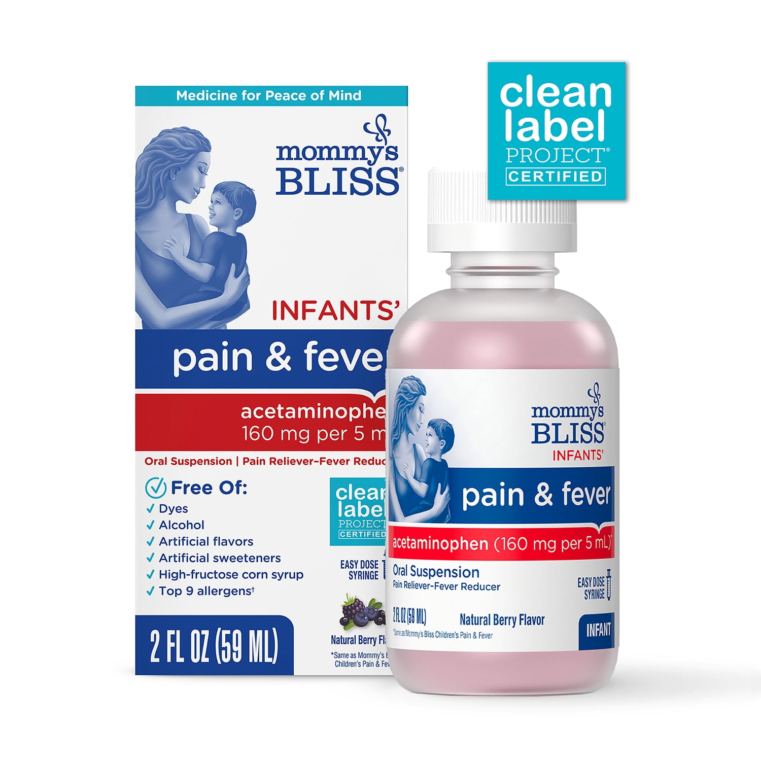 Mommy’s Bliss® Infant Pain & Fever Relief Liquid, Acetaminophen, Berry Flavor, Over-the-Counter, 2 fl oz