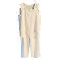 thumbnail image 5 of Enjoytime 2 Piece Lounge Set Women Solid Color Square Neck Tank Tops with Wide Leg Pants Outfits Summer Travel Casual Plus Size Clothes, 5 of 5