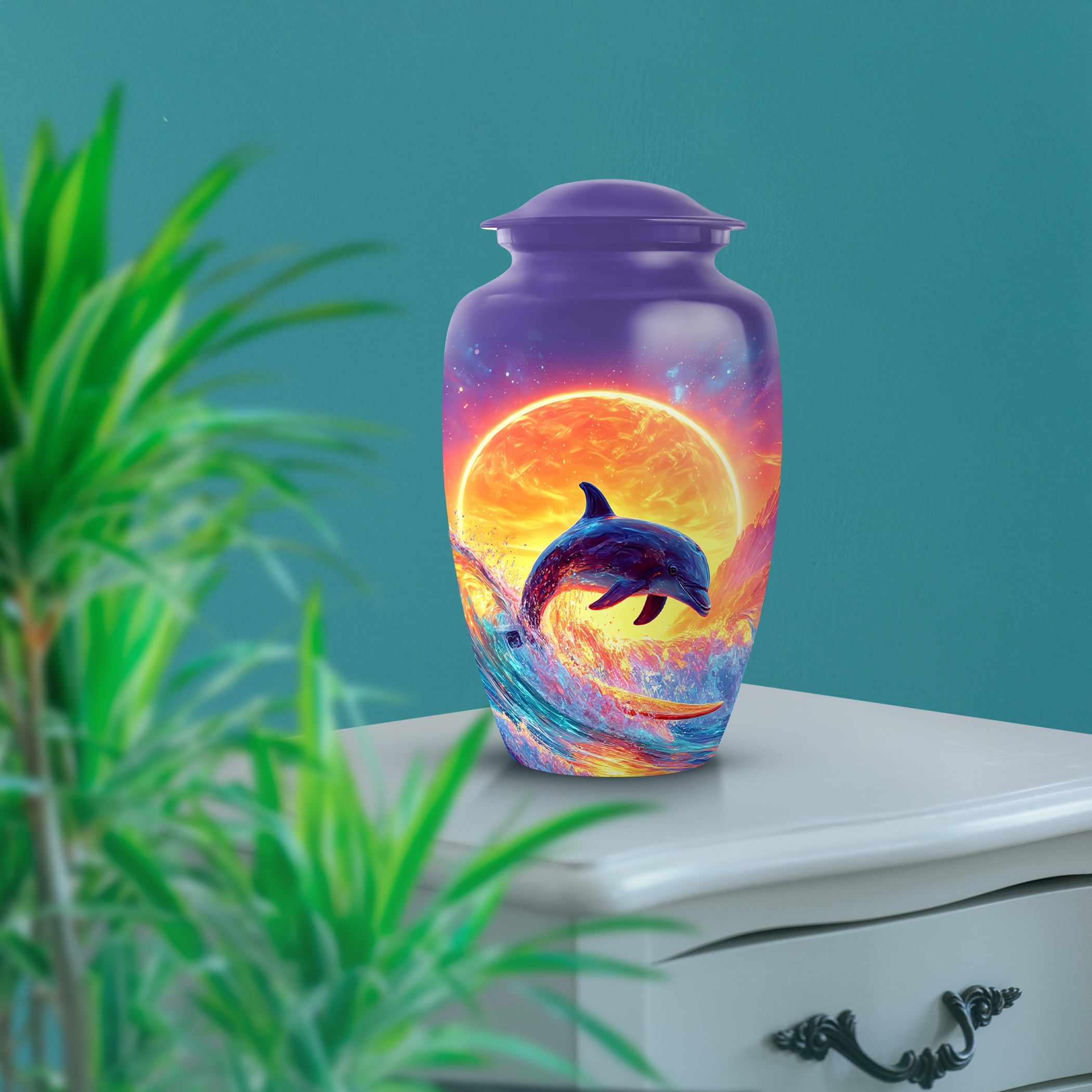 SABURIAL Dolphin Urn - Mini Keepsake Urns for Male & Female Ash - Lovely Funeral Urns for Adult Human Ash - Tribute Urn for Women Ashes - Combo - 10 Inch Large & 3 Inch