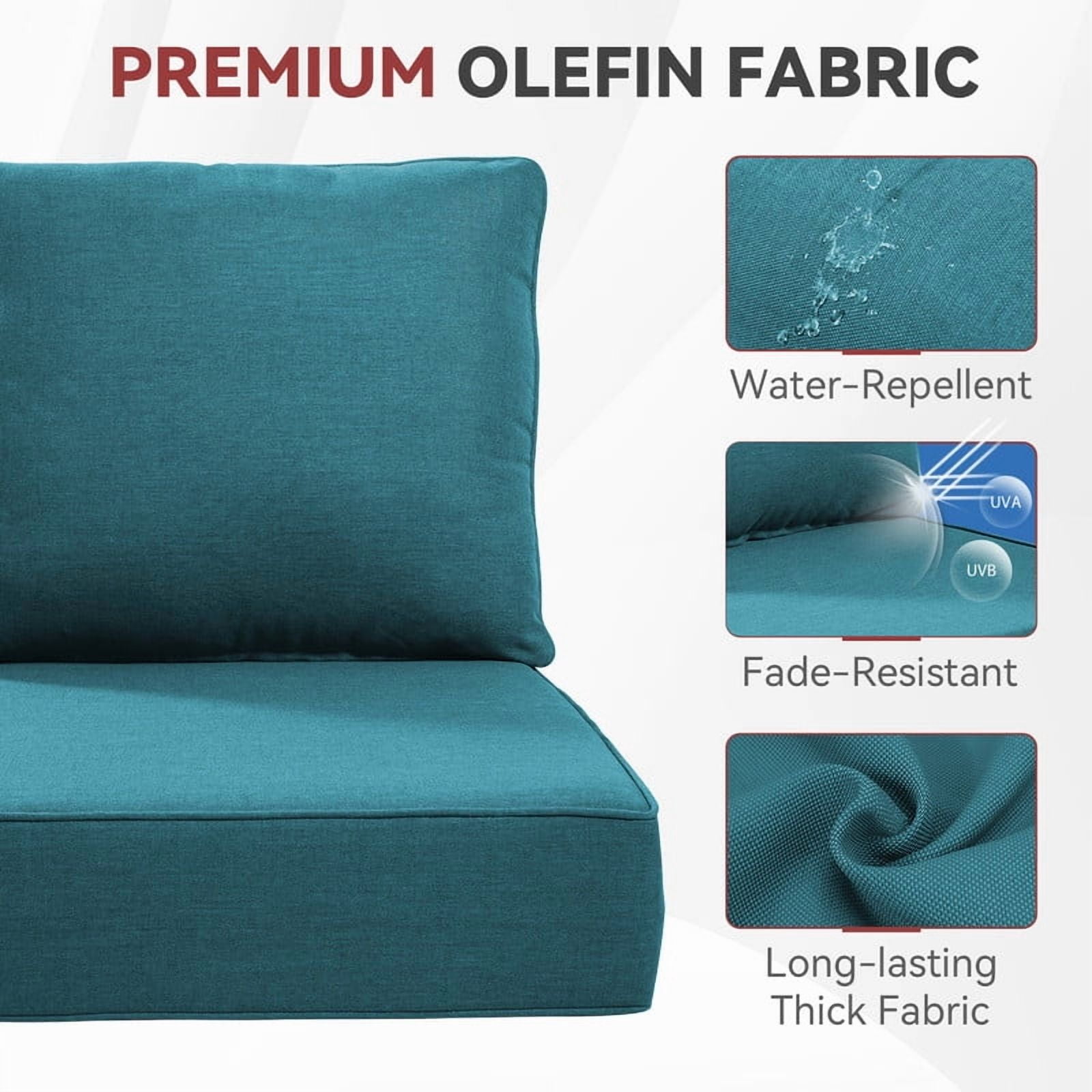 Gymojoy 24 in. x 24 in. x 6 in.Deep Seat Cushion Set, Olefin 2-Piece Deep Seating Outdoor Replacement Lounge Chair loveseat Sofa Cushion in Peacock Blue
