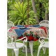 thumbnail image 2 of Outdoor Tablecloth with Umbrella Hole and Zipper, Christmas Round Table Cloth 60 Inch Waterproof Tablecloth, Xmas Balls Snowflakes Trees Red Plaid Wooden Picnic Table Cover for Patio Camping, 2 of 7