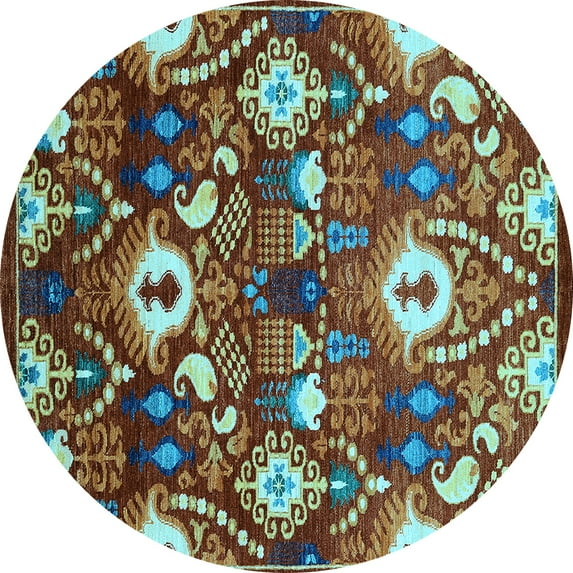 Ahgly Company Indoor Round Oriental Light Blue Industrial Area Rugs, 3' Round