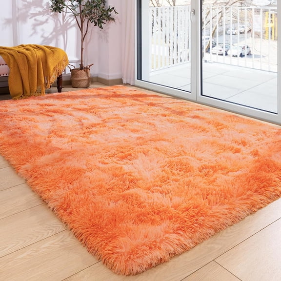 5x8 Feet Softlife Orange Area Rug Fluffy Shag Plush Carpet Tie Dyed Non Slip Indoor Decor For Living Room Bedroom