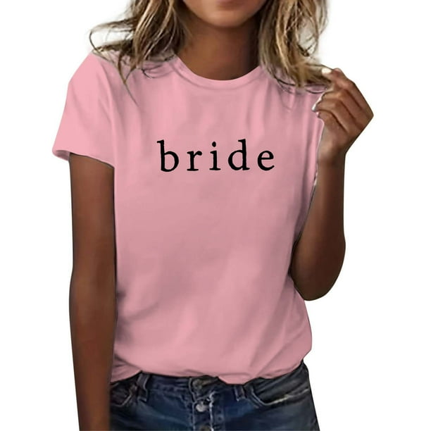 Camiseta informal de mujer con estampado de letras, manga corta y cuello redondo