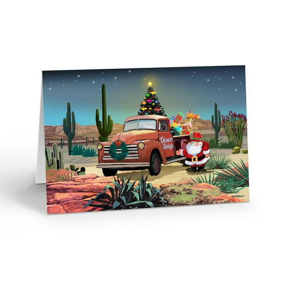 Desert Santa with Vitage Red Truck Greeting Cards - 18 Cards with Envelopes - Ch