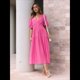 thumbnail image 5 of Vestido Midi Fluido de Corte A con Escote en V Profundo, Corta Abullonada, Cintura Alta Elástica y para Mujer Rosa Roja L, 5 of 9
