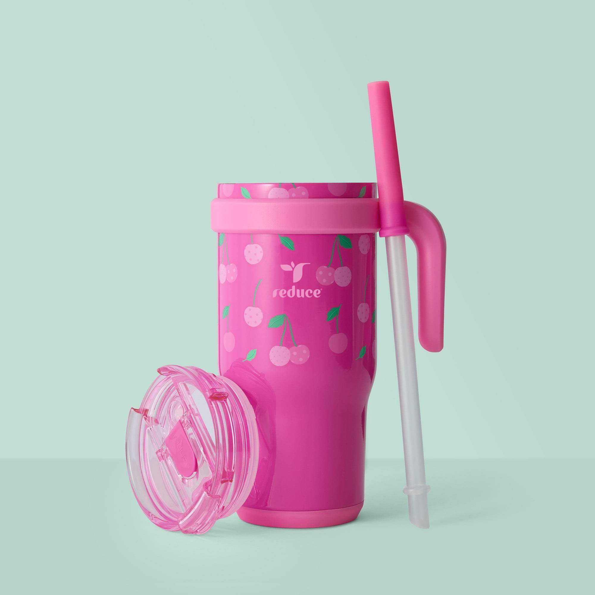 Reduce Coldee Kids Tumbler with Spill-Proof Straw & Handle. Insulated Stainless Steel 18 oz, Cheeky Cherries