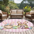 thumbnail image 5 of Easter Gnomes Round Area Rugs Collection 7', Eggs Rabbit Spring Daisy Floral Pink Checkered Non Slip Indoor Circular Throw Runner Rug Floor Mat Carpet for Living Room Dining Table Bedroom Nursery, 5 of 9