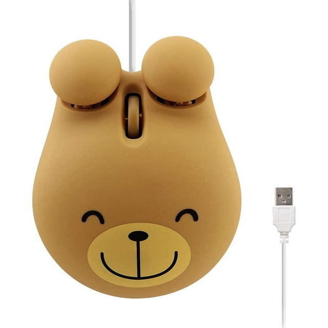 Ratón con cable USB, forma de oso animal lindo, ratón con cable, mini ratones ópticos portátiles, ratón de ordenador de dibujos animados, 3 botones para ordenador portátil, PC de escritorio