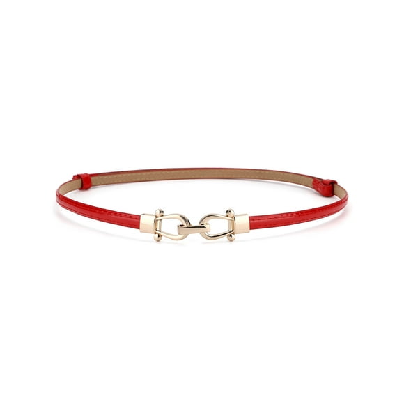 Cinturones delgados de alta cintura para mujeres Inspire Chic con hebilla de metal ajustable, hebilla doble redonda roja de 22"-39"*3/8" (L*W)
