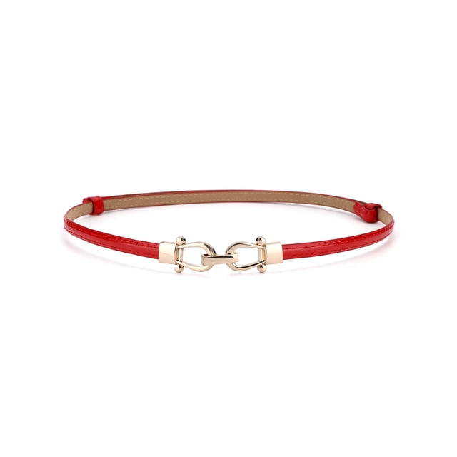 Cinturones delgados de alta cintura para mujeres Inspire Chic con hebilla de metal ajustable, hebilla doble redonda roja de 22"-39"*3/8" (L*W)