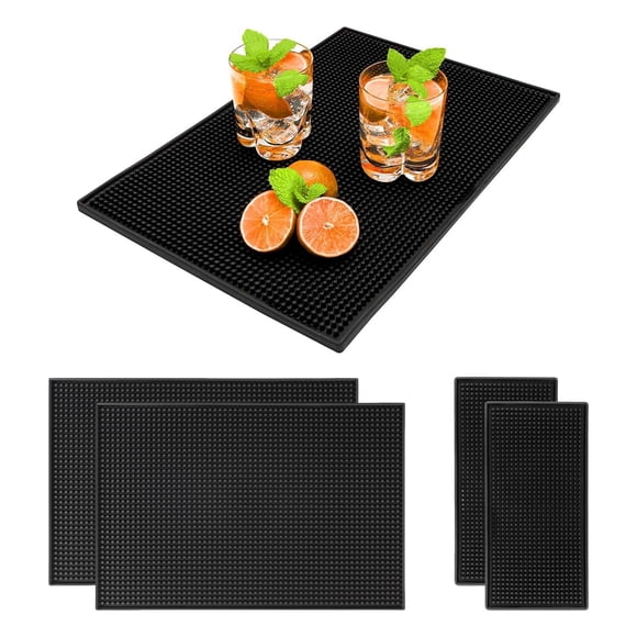 LYRAXE Tapete para Barra, Estera de Barra, Alfombrillas Antideslizantes Resistentes al Calor, Alfombrillas de Bar, para Bartender, Bartops, Cafés, Restaurantes (negro-4pcs)
