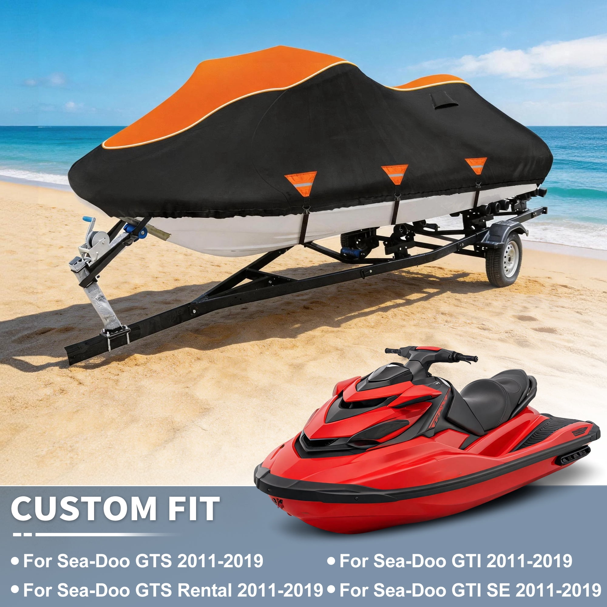 Unique Bargains Heavy Duty 420D Oxford Anti-UV Cover for Jet Ski with Storage Bag Style C