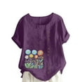 thumbnail image 2 of UPPADA Under 15 Linen Shirts for Women Casual Loose Fit Summer Tops Floral Print Crew Neck Buttons Shirts Short Sleeve Trendy Blouses Plus Size Tunic Blouse Loose Fit Baggy Daisy Blouses Purple,XXXL, 2 of 4