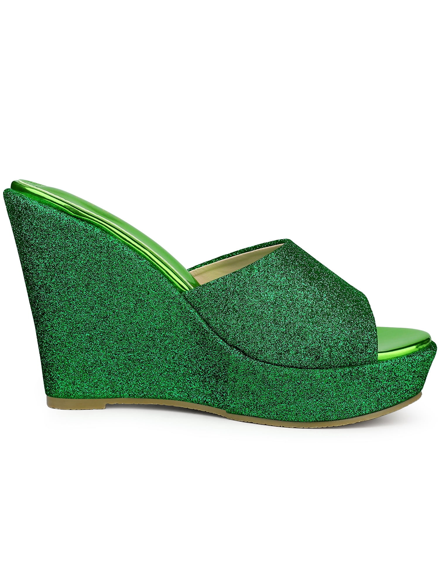 DARING DIVA Women's Glitter Platform Slip-on Wedge Heels Sandals Green 8.5