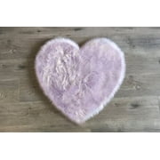 Machine washable faux sheepskin lavender heart area rug