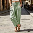 thumbnail image 2 of ClodeEU Women's High Waisted Striped Cropped Wide Leg Pants, Casual Elastic Waist Capri Trousers with Pockets Green,Women's Plus M, 2 of 8