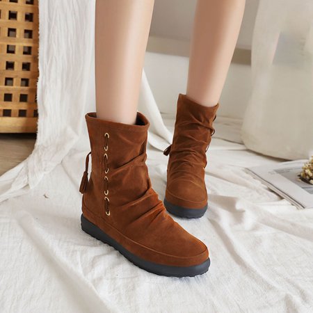 

Womail Autumn Women s Ankle Boots Winter College Retro Fringed Suede Short Booties Round Head Chunky Block Platform Slip-on Student Modern Western Shoes