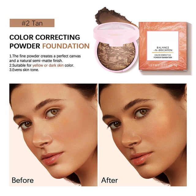 LPSSTORE Baked Powder Powder Foundation Skin Contouring Oil Control Even Skin Tone Natural Appearance Pearlescent Bronze Compact Powder