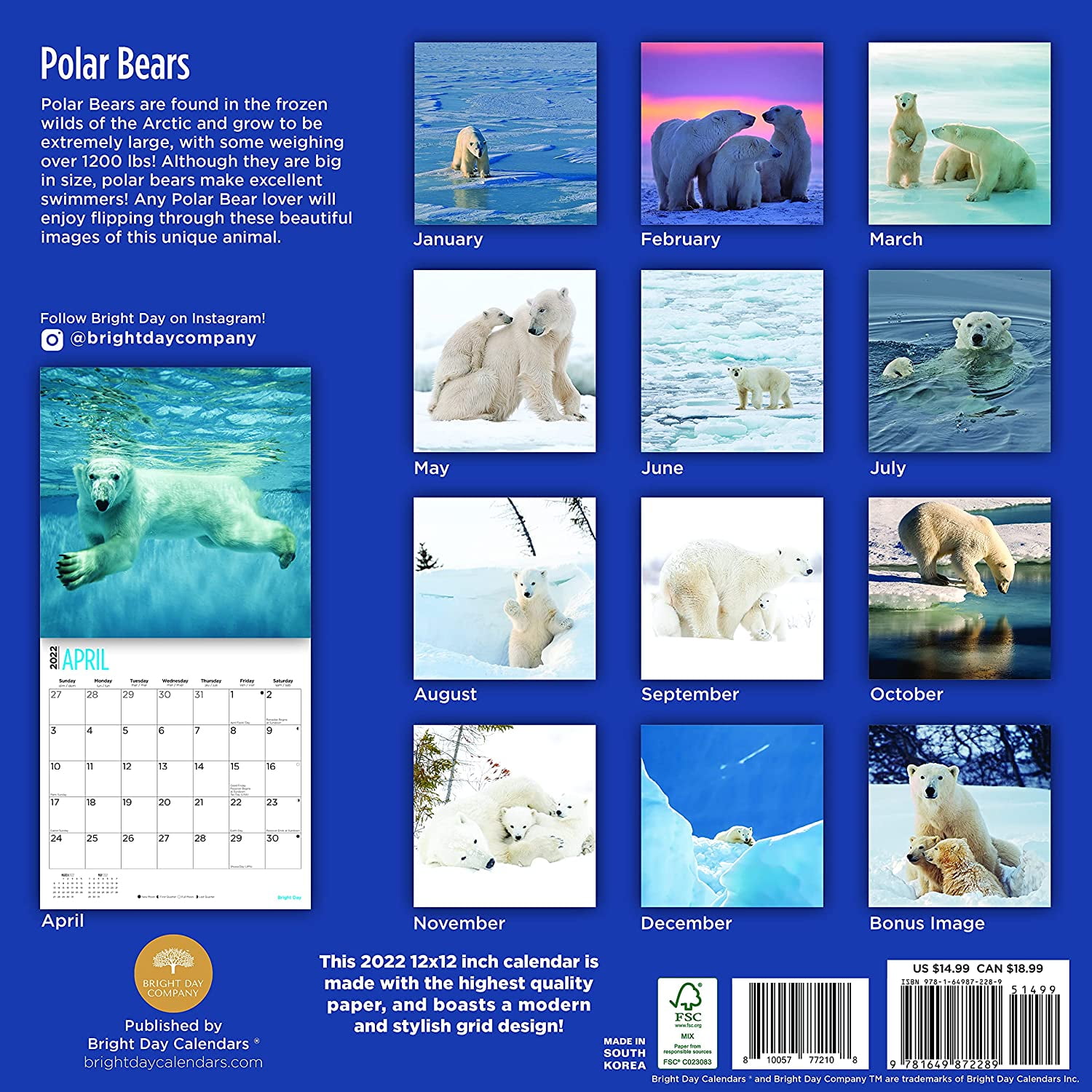 2022 Polar Bears Wall Calendar by Bright Day, 12 x 12 Inch, Cute Arctic Snow Animals | Walmart Canada 2022 Polar Bears Wall Calendar by Bright Day, 12 x 12 Inch, Cute Arctic Snow Animals | Walmart Canada