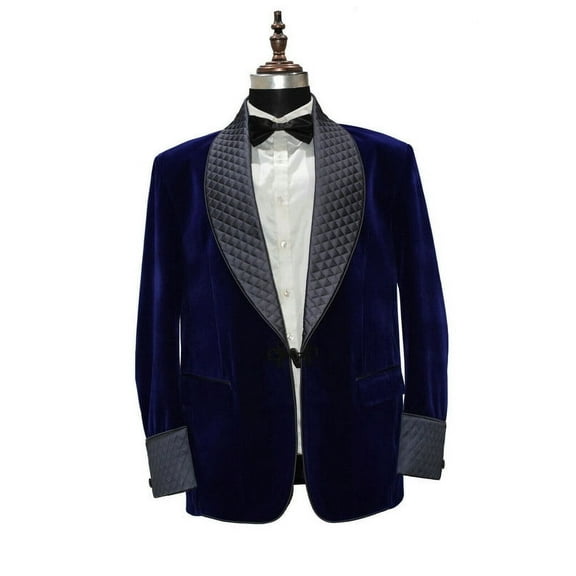 Luxury Mens Royal Blue Velvet Smoking Jacket - Frogging Coat for Wedding & Evening Wear