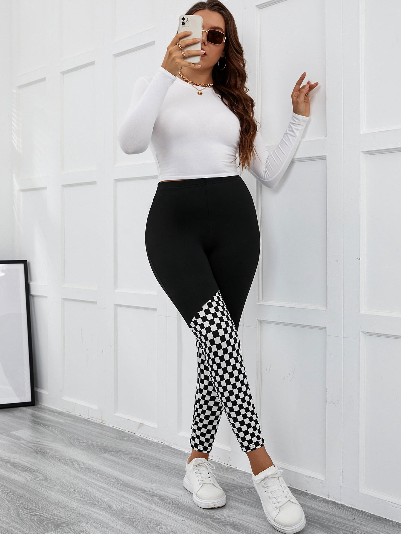 Plaid Print High Waist Leggings 1XL(14 