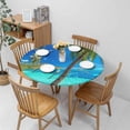 thumbnail image 4 of Tropical Beach Round Table Cloth Cover Green Palm Trees Blue Sea Sky Ocean Nature Tablecloth for Indoor Outdoor Picnic Party Fit for 40"-44" Round Tables, 4 of 6
