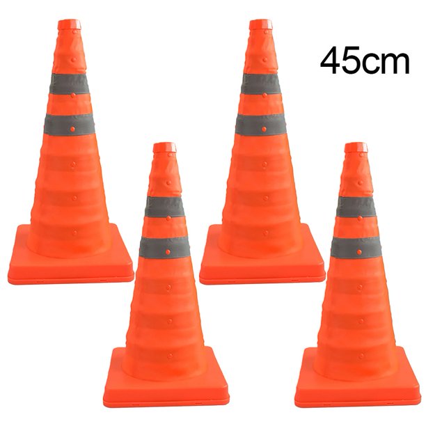 4× Collapsible Orange Traffic Safety ConesParking Cones with Reflective Collars
