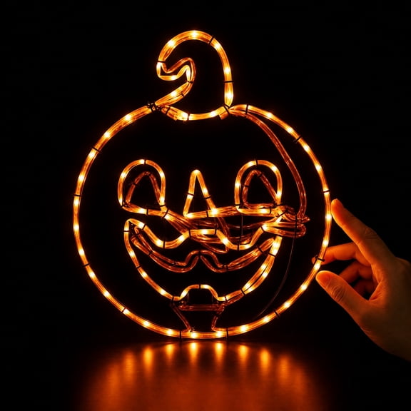 Halloween Window Decorations Light, LED Jack O Lantern Pumpkin Silhouette, Lighted Halloween Decor Indoor Outdoor, Spooky Haunted House Window Display for Front Door Porch Yard Party Home