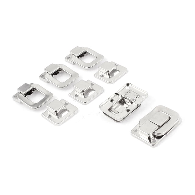 Unique Bargains Tool Box Chest Case Suitcase 40mm Long Metal Clasp Latch Catch Silver Tone 5pcs
