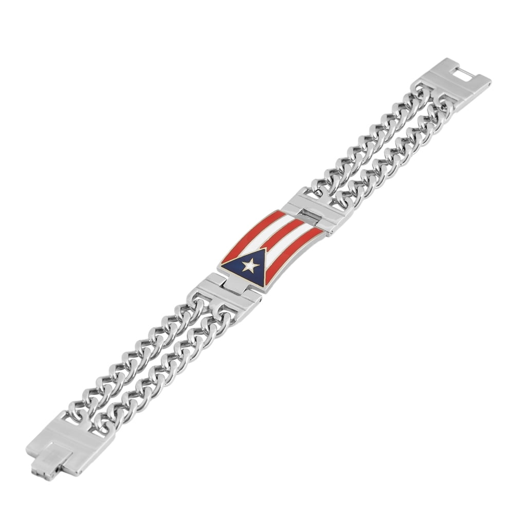 Men's Stainless Steel Puerto Rico Flag Link Bracelet, 8.5 Inches
