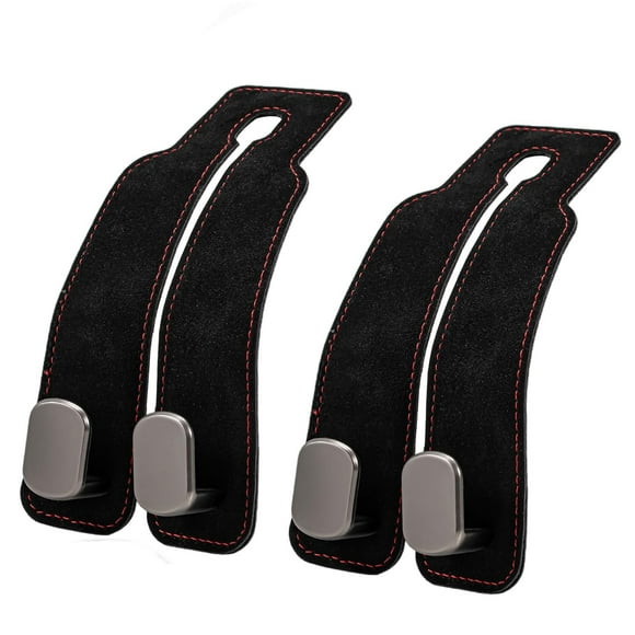 Suede Car Headrest Hooks 2-Pack: Double Hook Organiser for Bags, Purses & In-Car Storage (Black/Grey/Brown)