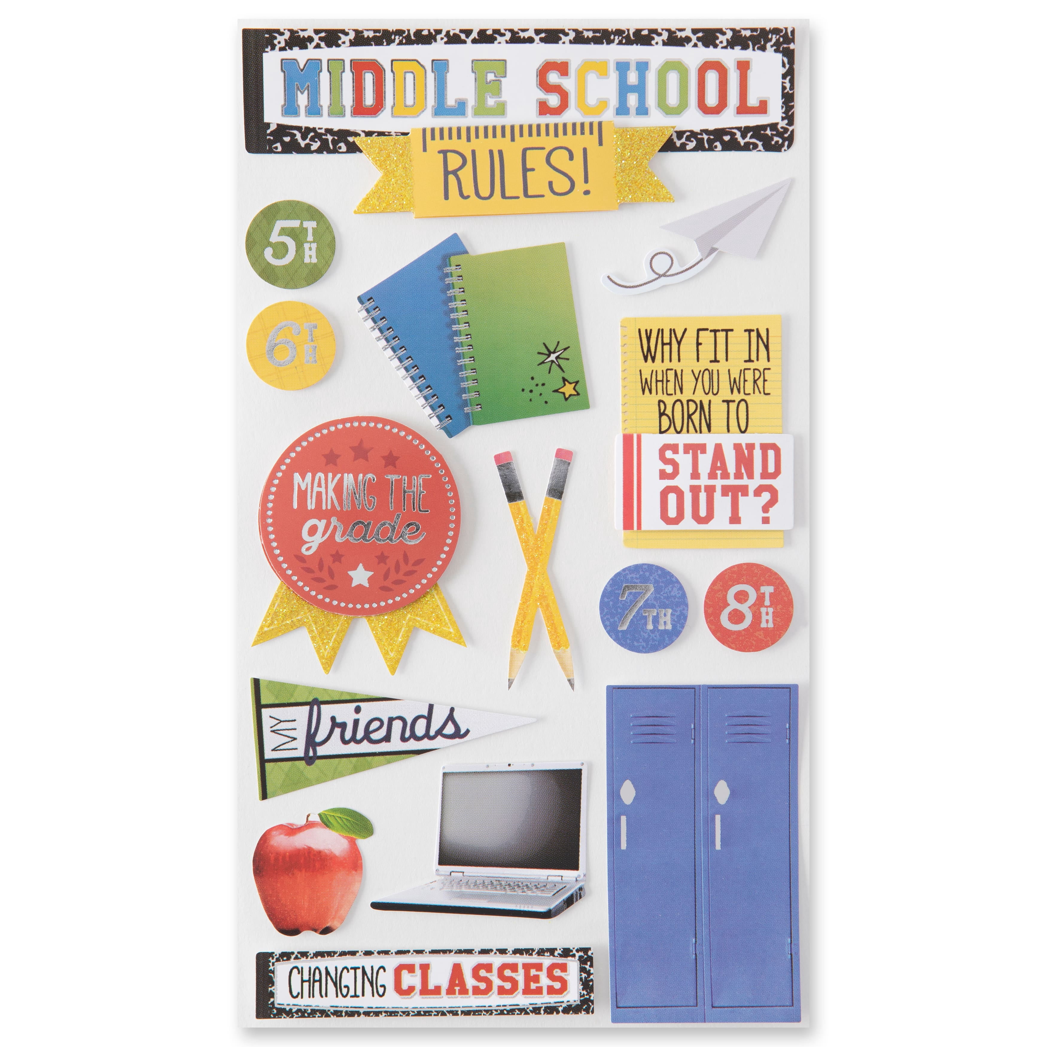 Recollections Middle School Stickers, 12 Pack