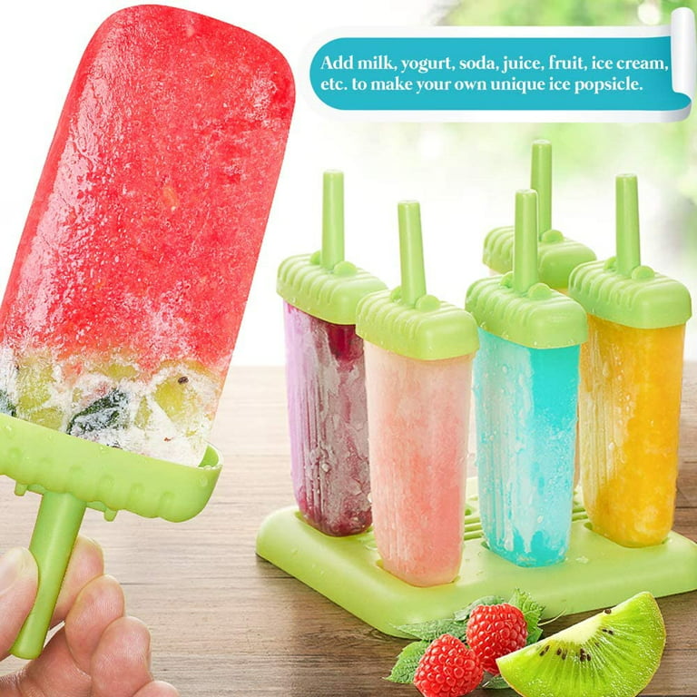 Set of 6 Popsicle Makers with Sticks and Base, Ice Cream Pop Molds