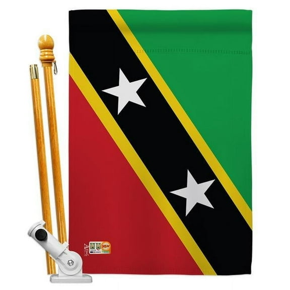 Americana Home & Garden AA-CY-HS-140198-IP-BO-D-US18-AG 28 x 40 in. Saint Kitts Nevis Flags of the World Nationality Impressions Decorative Vertical Double Sided House Flag Set & Pole Bracket Hardware