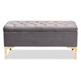 thumbnail image 4 of Bowery Hill Grey Velvet Gold Finished Button Tufted Storage Ottoman, 4 of 11